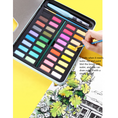 36/48 colors Solid Watercolor paint set Watercolor Paper Brush Travel Case Watercolor Set