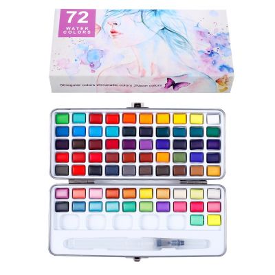 72 Colors Watercolor Paint Set Portable Metal Box Watercolor Pigment for Beginner Drawing Watercolor Paper Supplies