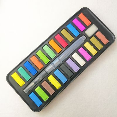24 Watercolor Paint Set Light Portable Water Colors paints with 1 fountain pen