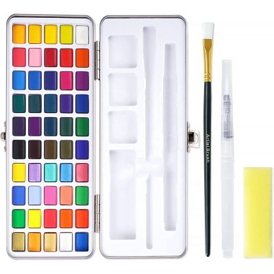 50 Colors Watercolor Paint set with 2 Paint Brushes and Palette Travel Water Color Paints Sets