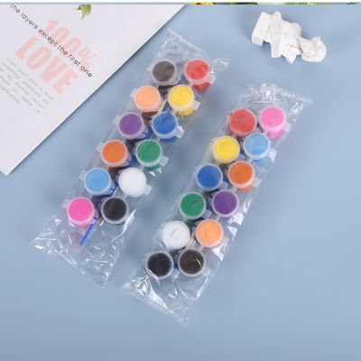 5ml 12 strips Acrylic Craft Paint Supplies Basics Primary Colors Mini Paint pots with 2 brushes