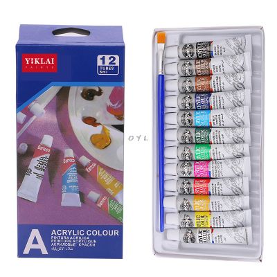 6 ML 12 Color Professional Acrylic Paint Watercolor Set Hand Wall Painting Brush